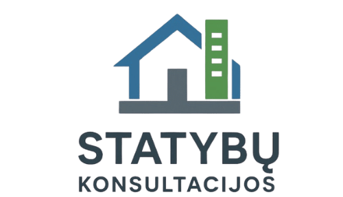 Statybų konsultacijos logotipas – namo ir pastato simbolis